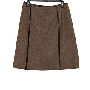 Vintage Pendleton Wool A-Line Skirt Brown Leather Trim Made in USA Size 10